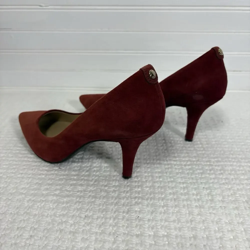 Michael Kors Dorothy Flex Suede Pumps Maroon Burgundy Pointed Toe Heels Size 8